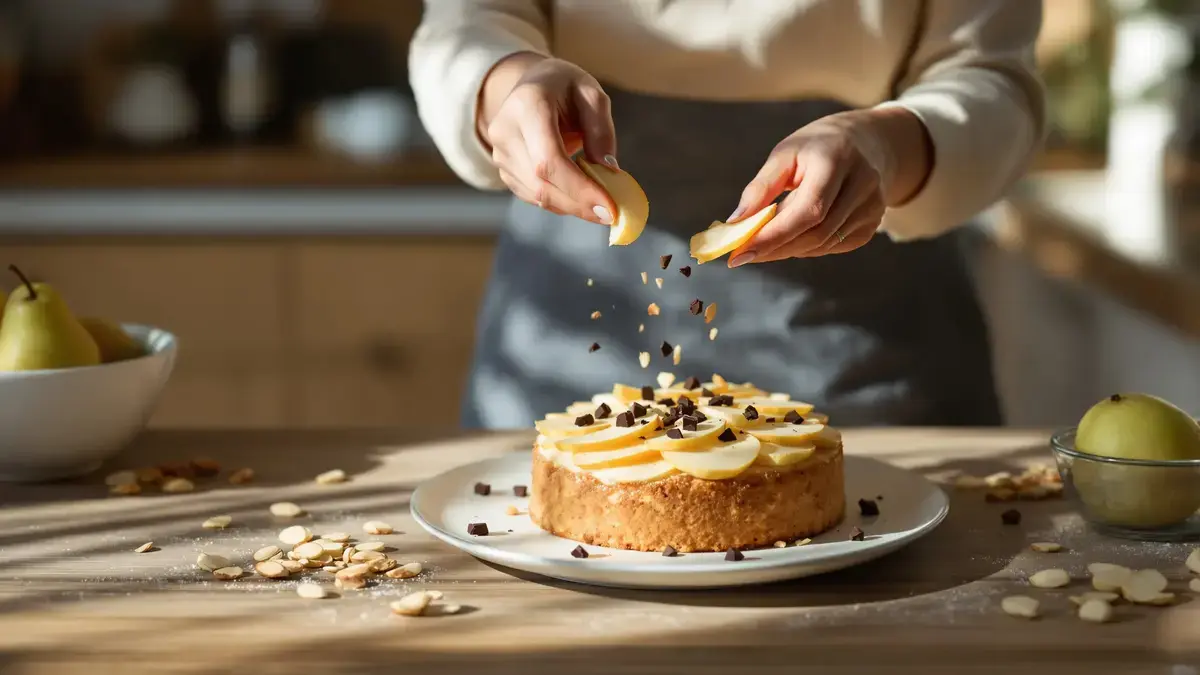 Onzichtbare taart met peren, chocolade en amandelen: een heerlijke nieuwe variant om te ontdekken